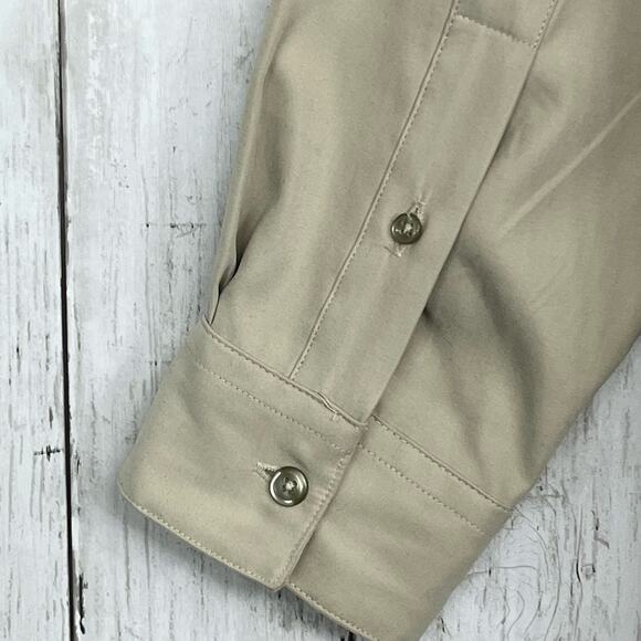 Vintage Alfani Tan Long Sleeve Collared Button Up Dress Work Business Shirt Med - Picture 4 of 7